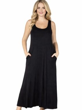 24seven Comfort Apparel Women's Black Sleeveless Maxi Dress Plus.Size 3X NWT